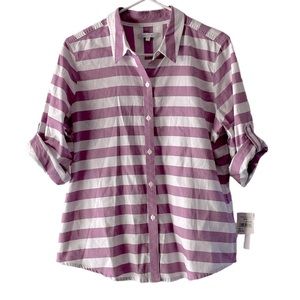 Foxcroft NWT lavender/white striped button up top